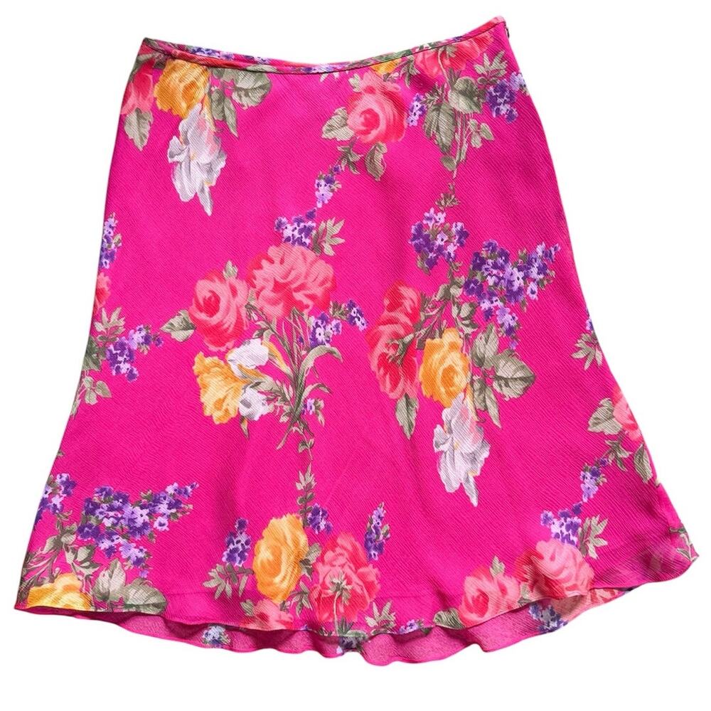 Ralph Lauren Silk Floral Skirt Pink Cottage Fairy Boho Dainty Ditsy Indie Whimsy